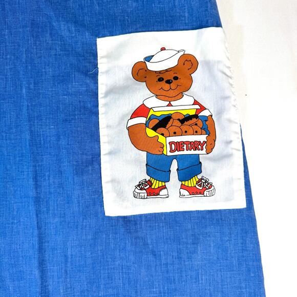 Vintage 80s Wrap Snap Housecoat Dress MuMu Blue Teddy Bear XL Loungewear - Picture 5 of 7